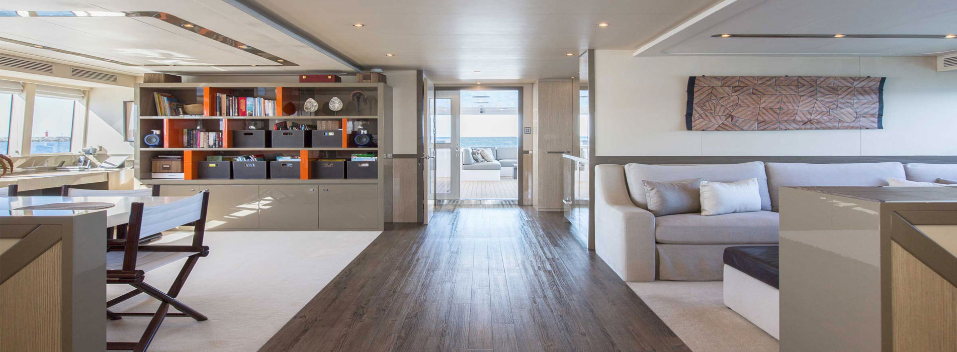 Ocean-Dream-library-lounge-interior-Perth-luxury-boat-charters