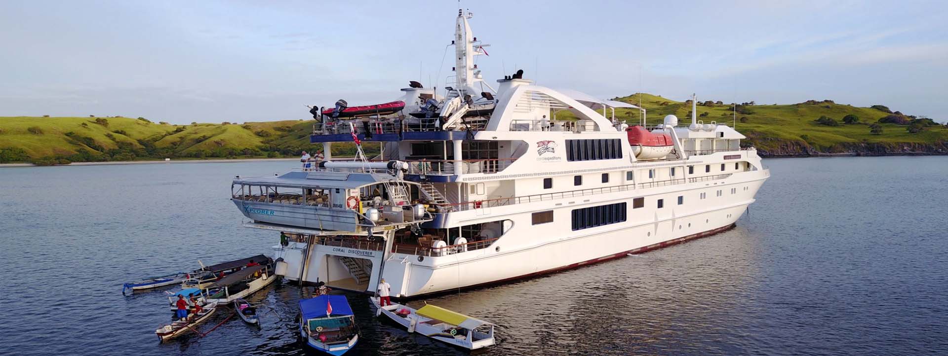 CORAL DISCOVERER bay rear view aerial Kimberley cruises