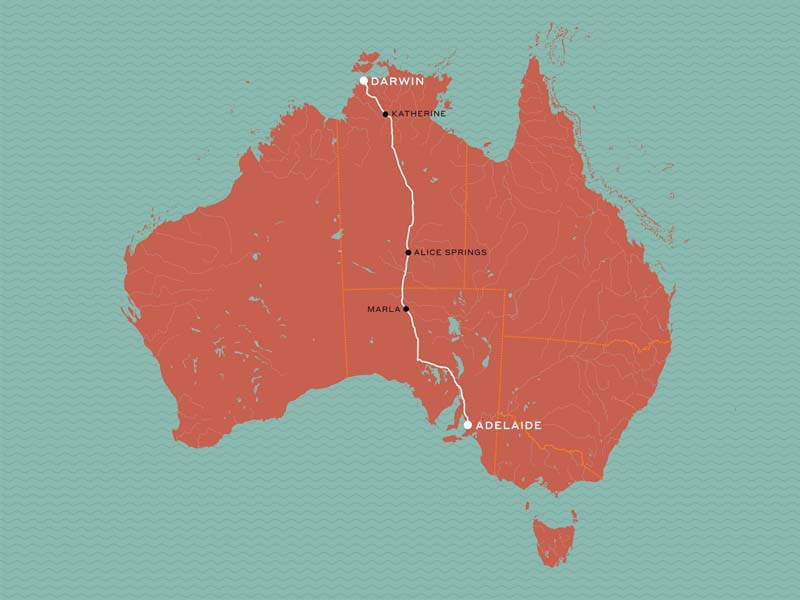 GHAN MAP Adelaide to Darwin