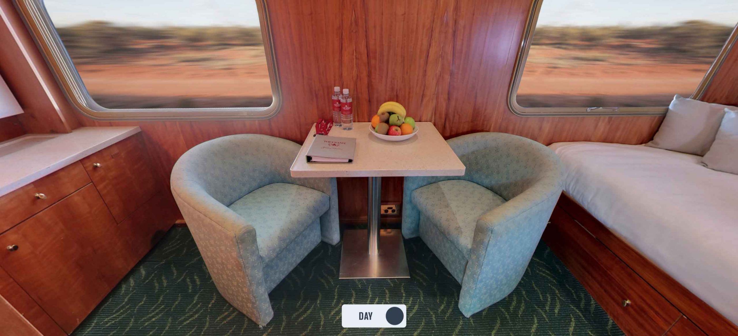 GHAN gold superior cabin seats and table