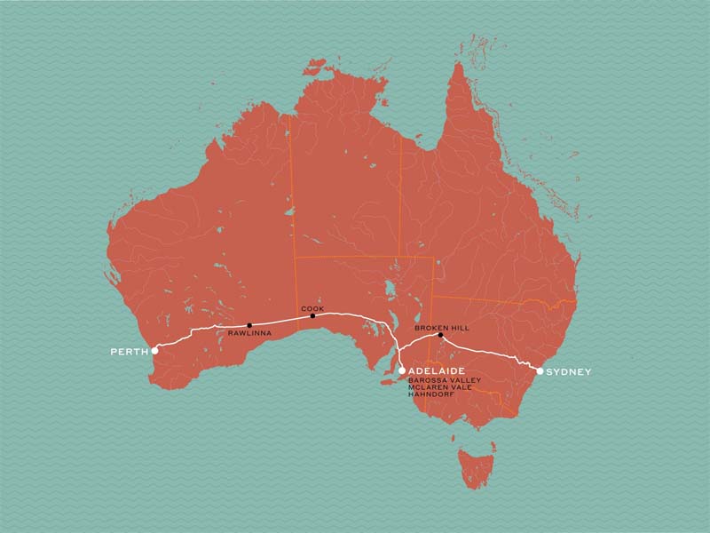 INDIAN PACIFIC ITINERARY SYDNEY TO PERTH map