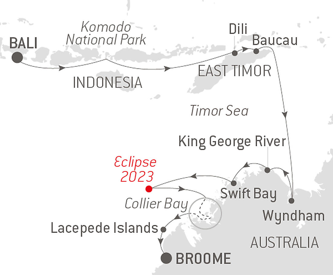 15 NIGHTS - PONANT CRUISE - SOLAR ECLIPSE 2023 - INDONESIA TO AUSTRALIA map