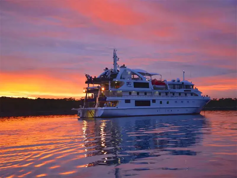 CORAL-ADVENTURER-Kimberley-cruises-dusk-KIMBERLEY SOLO CRUISE DEALS BROOME TO DARWIN 2026
