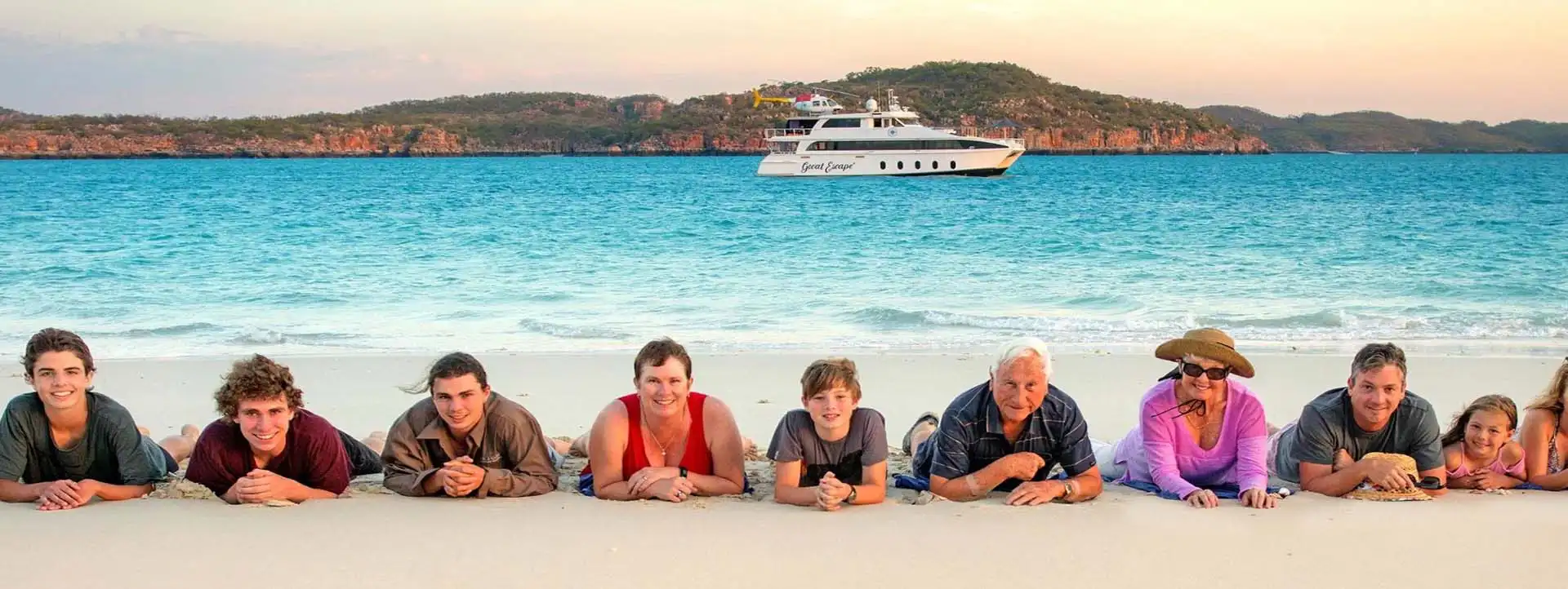 GREAT-ESCAPE-CRUISE-DATES-kimberley-cruise-family-on-beach GREAT-ESCAPE-CRUISE-DATES-kimberley-cruise-family-on-beach