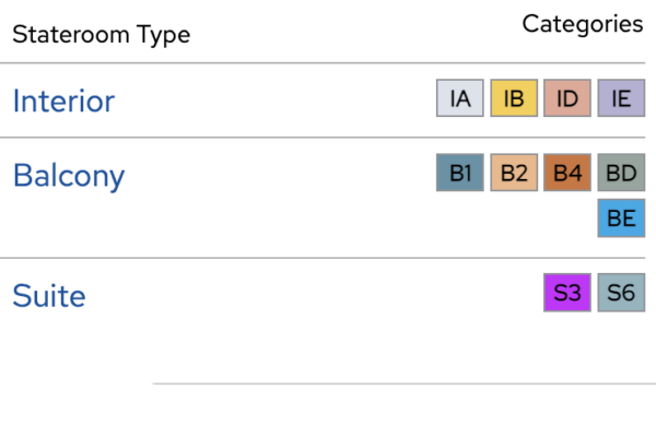 CROWN PRINCESS deck 10 cabin categories