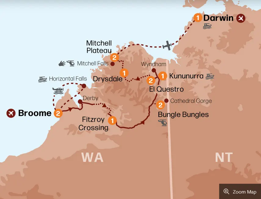 Jewels of the Kimberley Tour Outback Spirit Tours map 2025