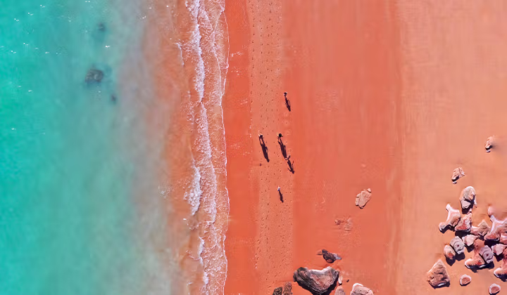 Cable Beach aerial red sands and blue water Cable Beach aerial red sands and blue water