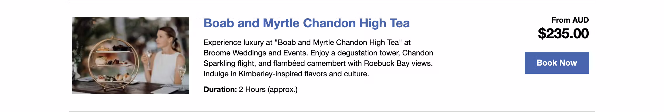 BOAB and MYRTLE CHANDON HIGH TEA