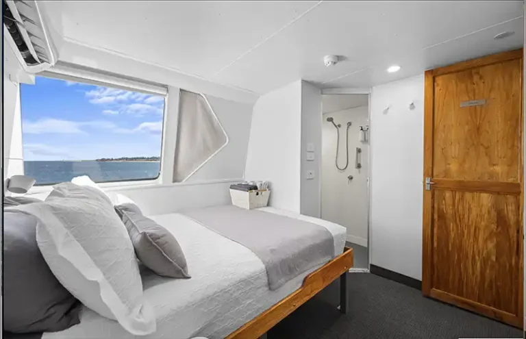 DIVERSITY II Flybridge bed to bathroom view