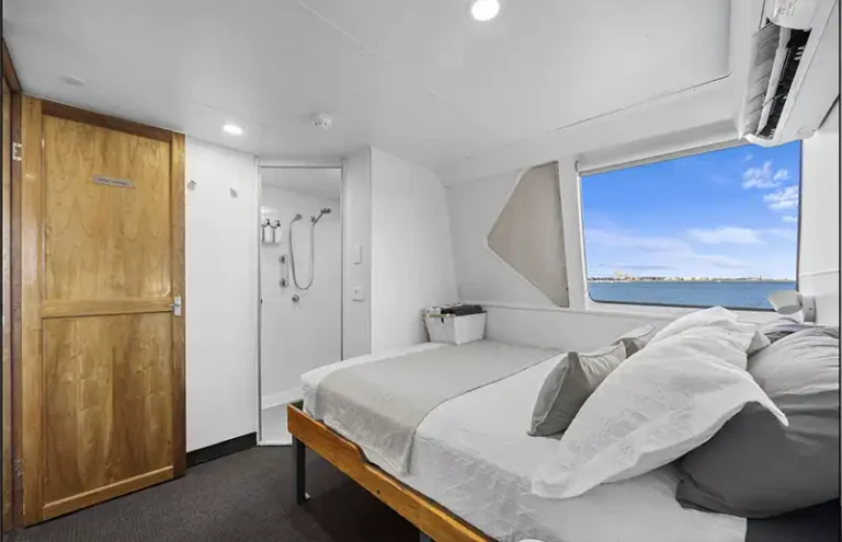 DIVERSITY II Flybridge bed to bathroom view with window