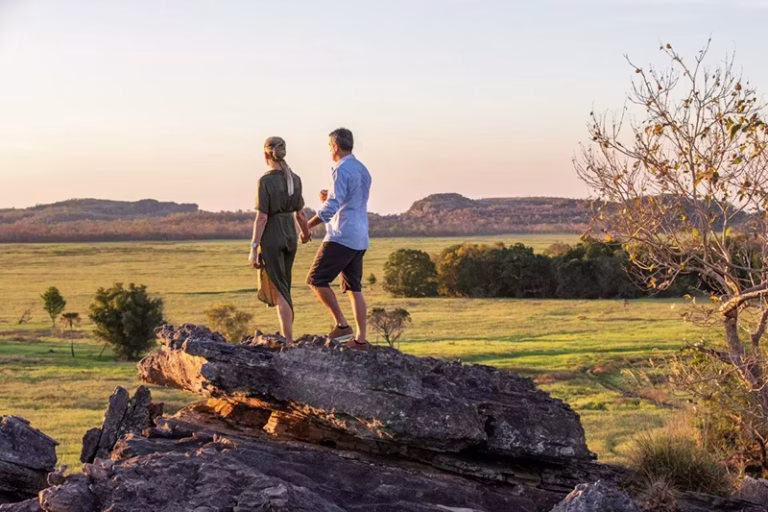 KAKADU WILDLIFE AND CROC CRUISE couple on look out rock copy