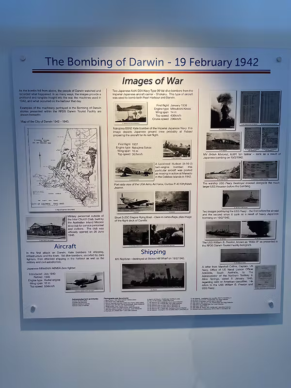 RFDS Tourist Facility The Bombing of Darwin history board