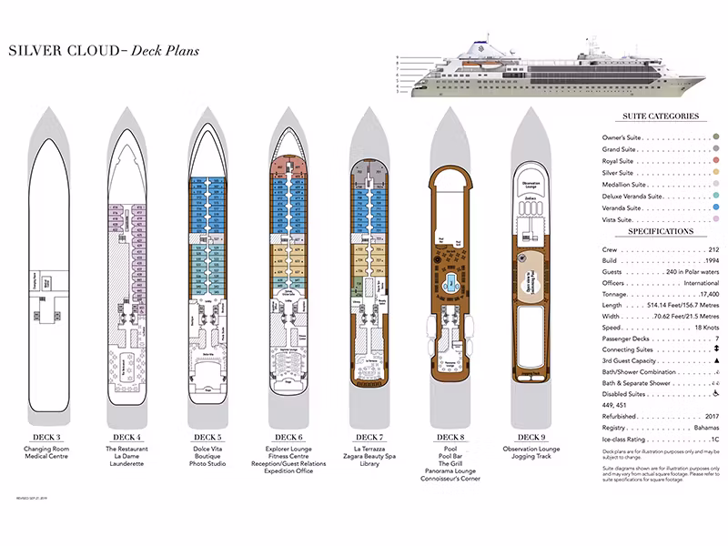 SILVER CLOUD deck plan main large SILVER CLOUD deck plan main large